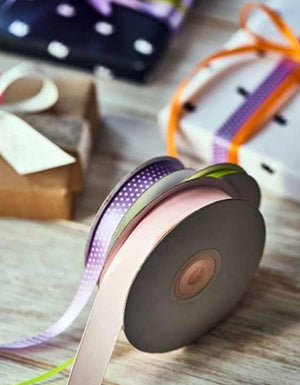 Satinband 12 mm x 25 m silber/weiß mit Punkten