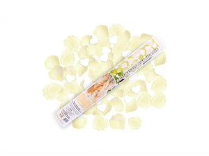 Konfetti - Kanone weiße Herzen und crèmefarbene Rosenblätter
