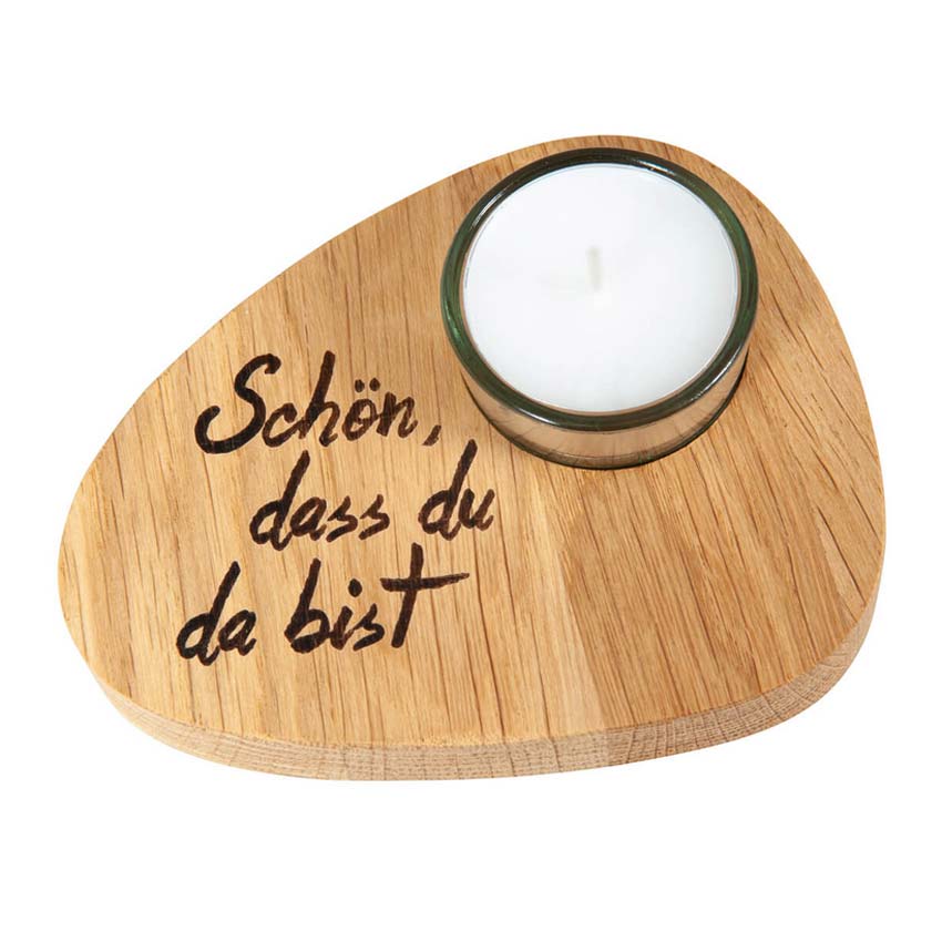 Teelichthalter aus Holz 12cm Schön dass du da bist Tischdeko
