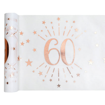 Tischläufer 30cm x 5m Zahl "60" rosegold | Geburtstagstischdeko
