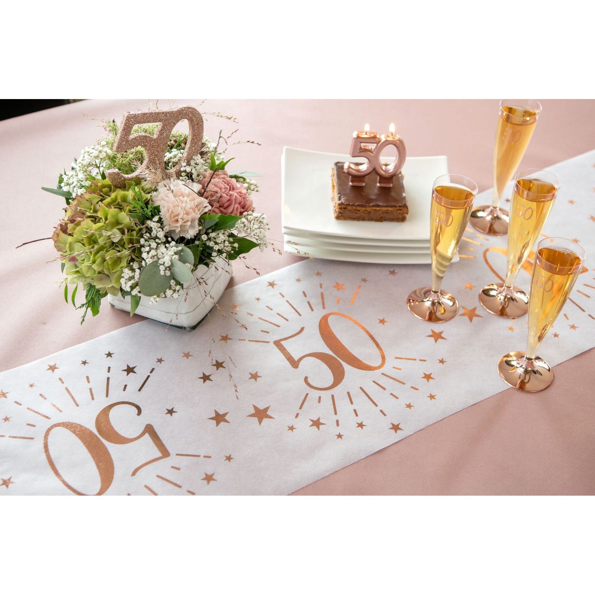 Tischläufer 30cm x 5m Zahl "60" rosegold | Geburtstagstischdeko