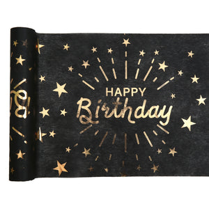 Tischläufer "Happy Birthday" 30cm x 5m golden schwarz | Geburtstagstischdeko