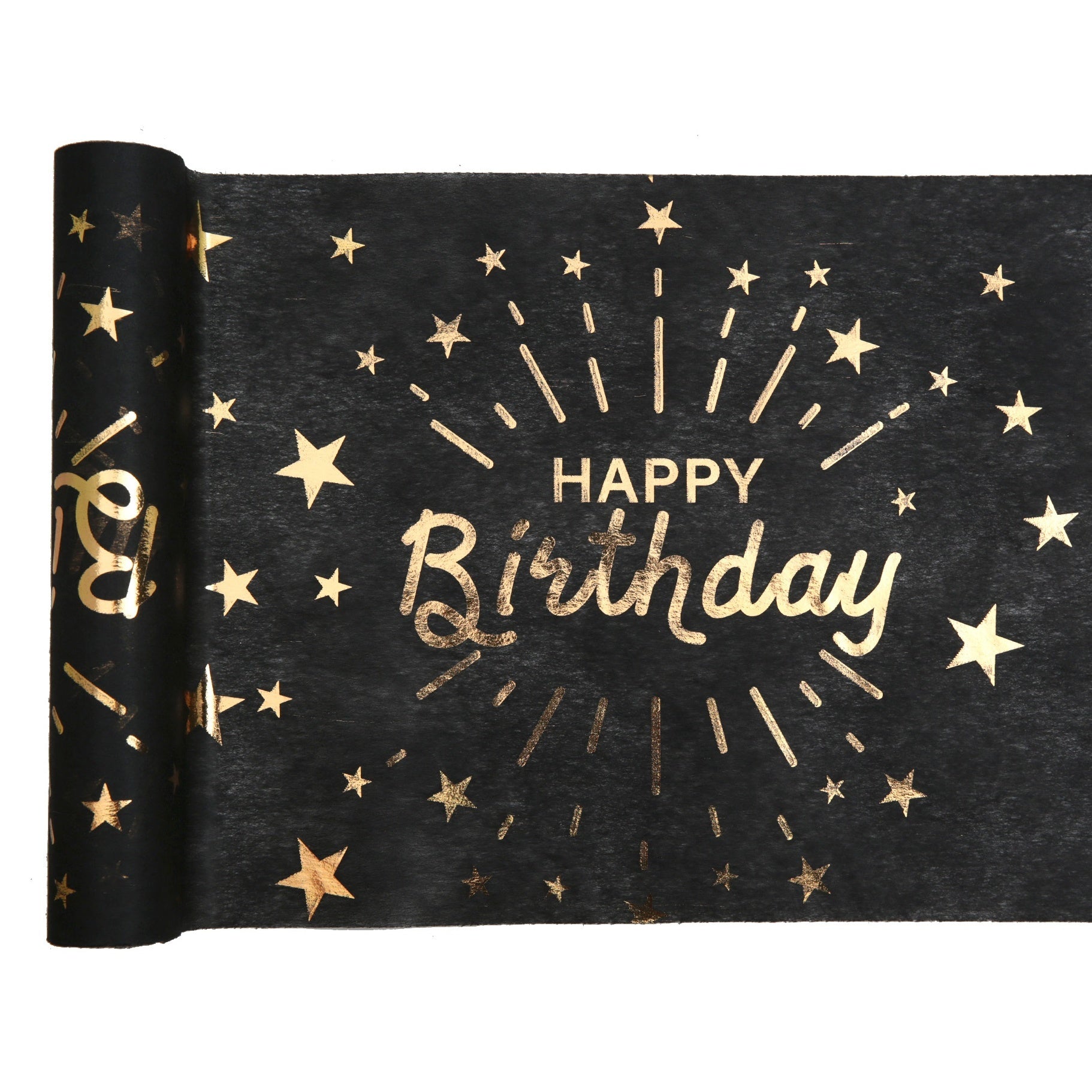 Tischläufer "Happy Birthday" 30cm x 5m golden schwarz | Geburtstagstischdeko
