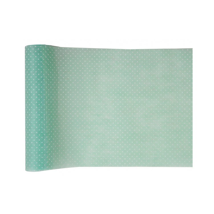 Tischläufer Vlies 30cm x 5m grün mit weißen Tupfen
