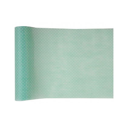 Tischläufer Vlies 30cm x 5m grün mit weißen Tupfen