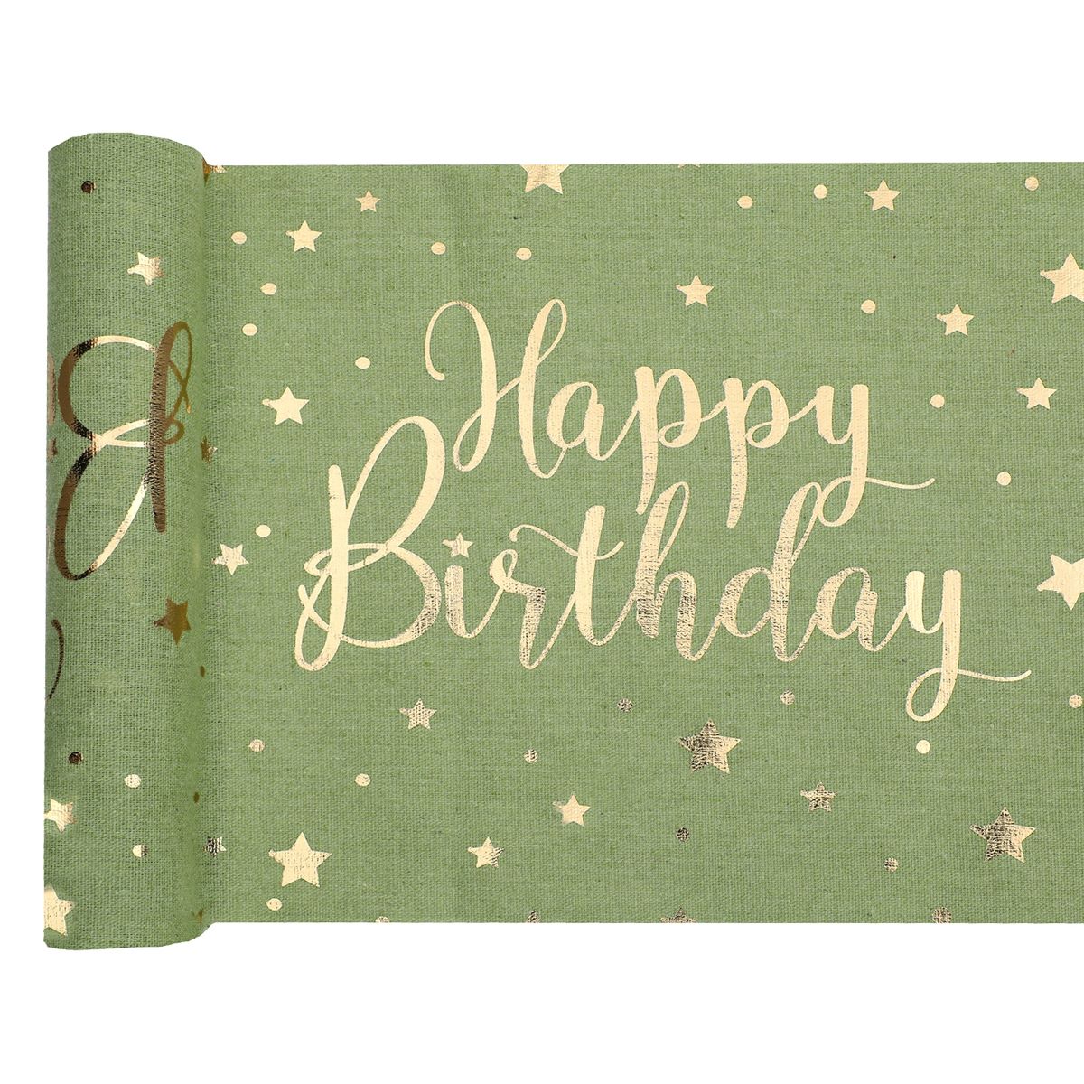 Tischläufer "Happy Birthday" 28cm x 3m golden olive