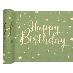 Tischläufer "Happy Birthday" 28cm x 3m golden olive
