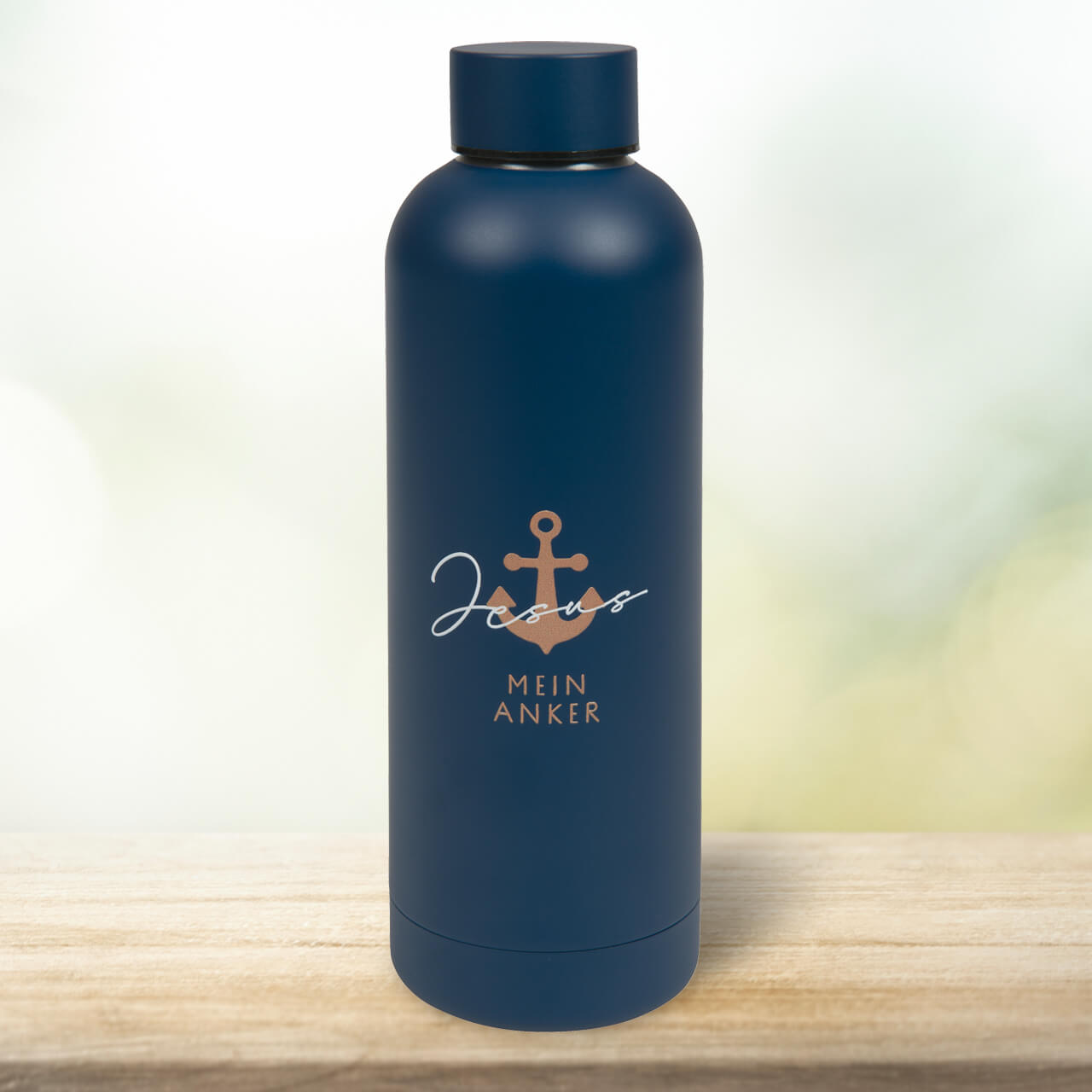 Trinkflasche "Mein Anker" dunkelblau mit kupferfarbenen Metallic-Details
