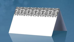 Tischkarten weiß mit schwarzen Ornamenten