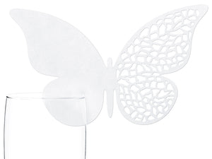 10 Glasrandkarten Schmetterling perlweiß mit lasergeschnittenen Ornamenten