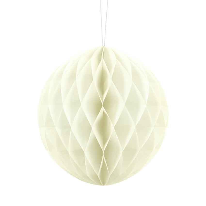 Wabenball aus Papier 20 cm hell creme