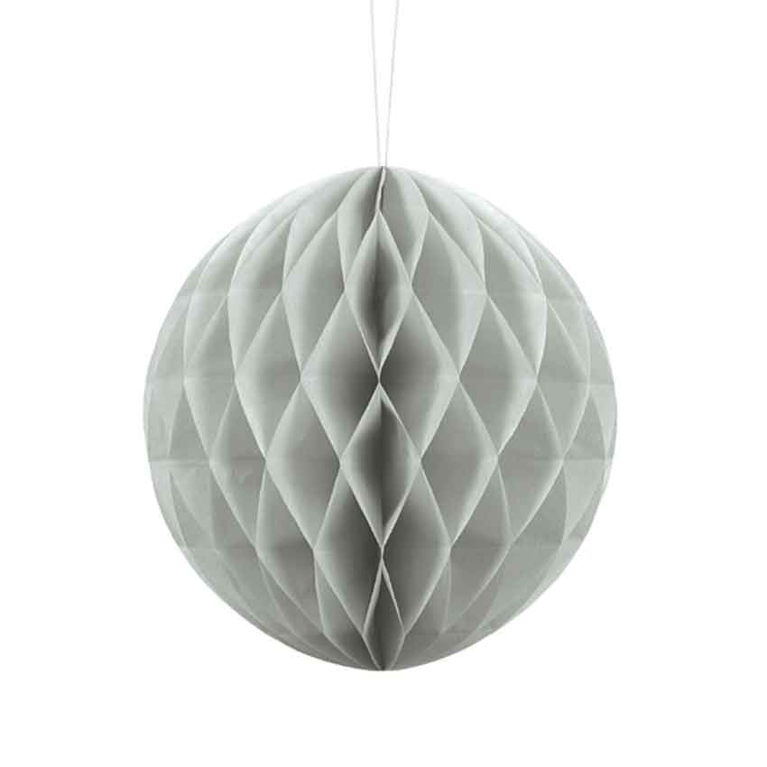 Wabenball aus Papier 20 cm helles Grau