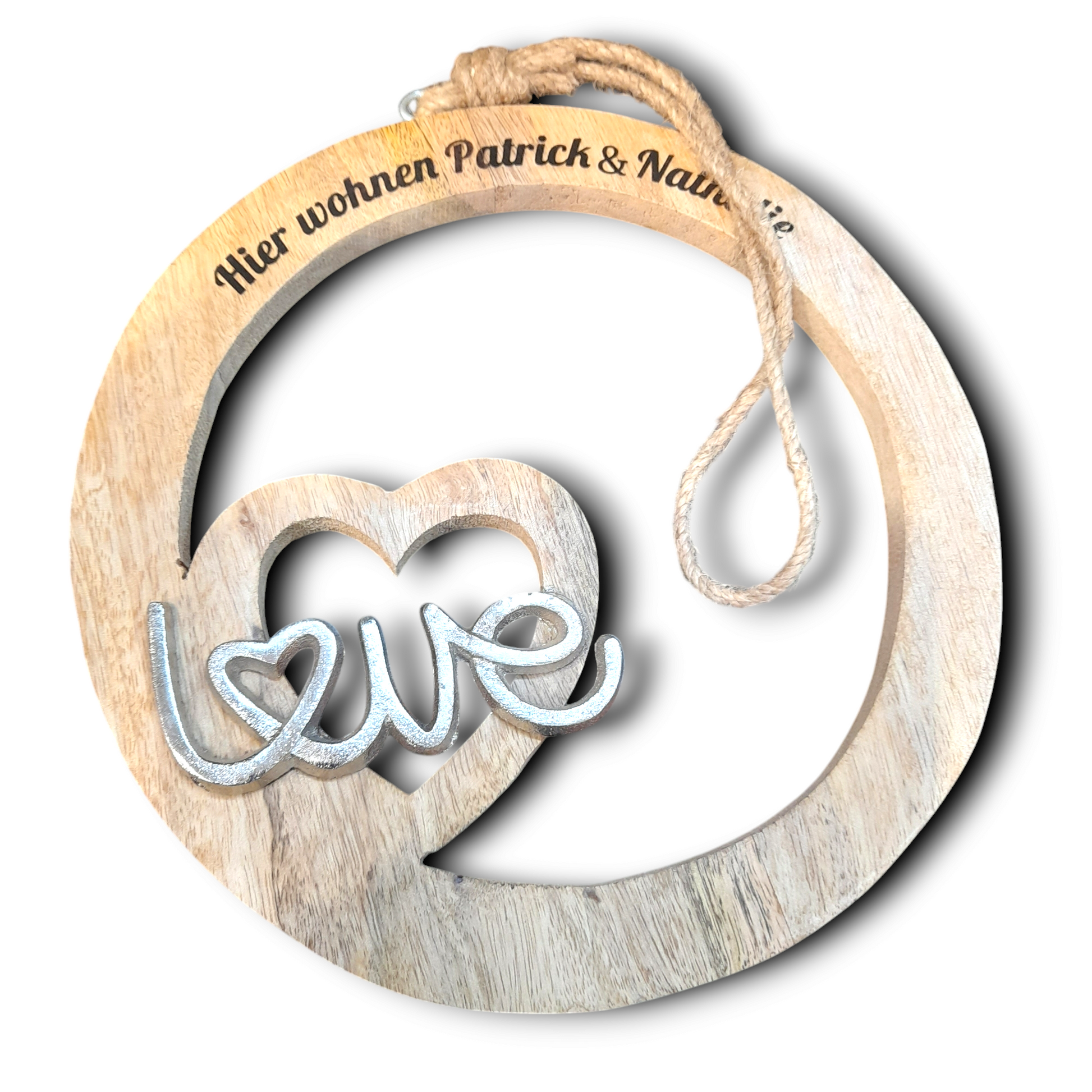 Wanddeko Holzkreis "Love" 22cm als Türschild oder Wanddeko mit Gravur