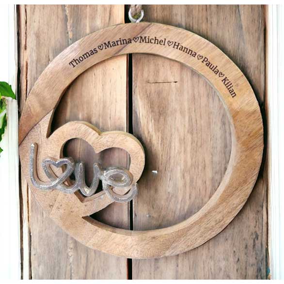 Wanddeko Holzkreis "Love" 22cm als Türschild oder Wanddeko mit Gravur