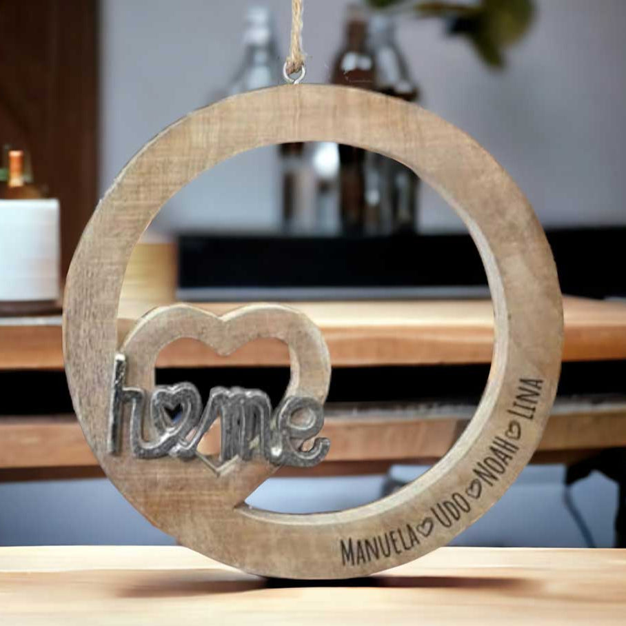 Wanddeko Holzkreis "Love" 22cm als Türschild oder Wanddeko mit Gravur