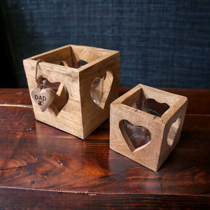 Windlicht Herz 12cm mit personalisiertem Holzherz