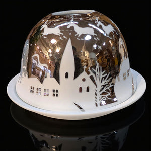 Windlicht Weihnachten silber weiß in Kugelform 12cm 73031 Santas Schlitten