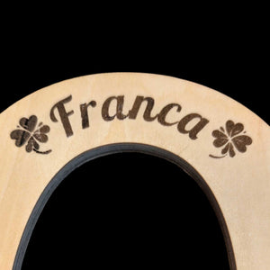 Große Holz-Zahl XL mit Namensgravur, Ständer und Glas-Vase