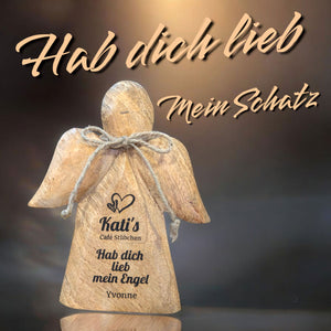 Schutzengel Dekoration 15cm Engel Holz mit süßer Schleife