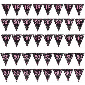 Glamour Pink Geburtstags-Wimpelkette 1,8 m mit Zahl oder „Happy Birthday“
