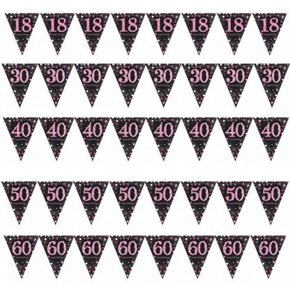 Glamour Pink Geburtstags-Wimpelkette 1,8 m mit Zahl oder „Happy Birthday“
