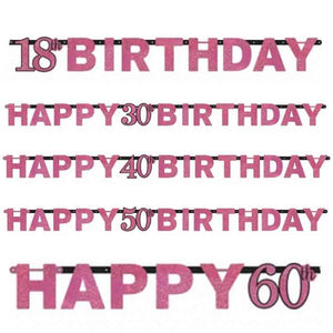 Glamour Pink XL Geburtstagsgirlande 2,13 m mit Zahl oder „Happy Birthday“