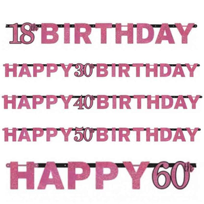 Glamour Pink XL Geburtstagsgirlande 2,13 m mit Zahl oder „Happy Birthday“