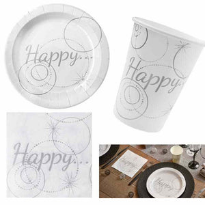 DekoGuru® Produktset Happy weiß Teller Becher Servietten