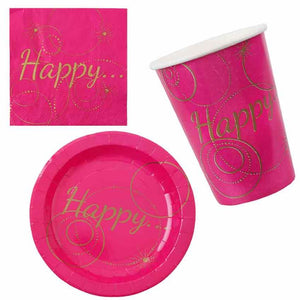 DekoGuru® Produktset Happy pink (10 Teller-10 Becher-20 Servietten)