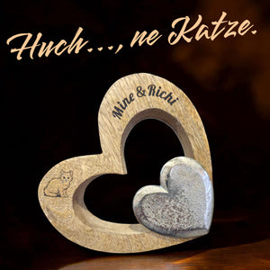 Holzherz mit kleinem Metallherz eingeschlossen 18cm | Deko Herz Metall Holz