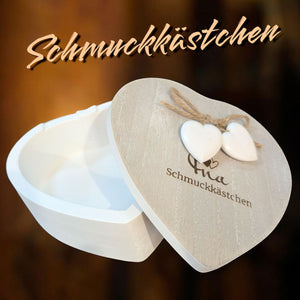 Herzdose aus Holz 13cm mit Schleife und Herzen
