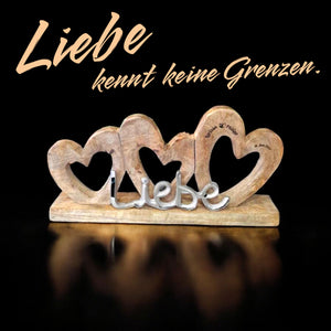 Aufsteller Herzgruppe mit Metall Schriftzug Liebe 41cm