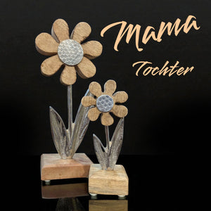 Blume aus Metall mit Holz Blüten zum Hinstellen 15cm