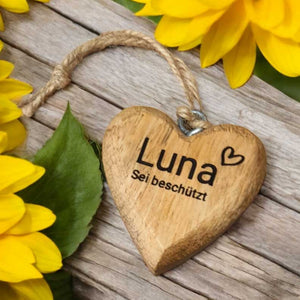 Holzherz 4x4x2 cm Anhänger mit 2-seitiger Gravur personalisierbar