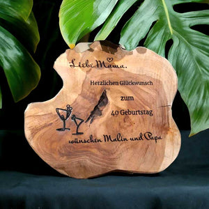 Teak Holz Scheibe handgearbeitet ca.20cm