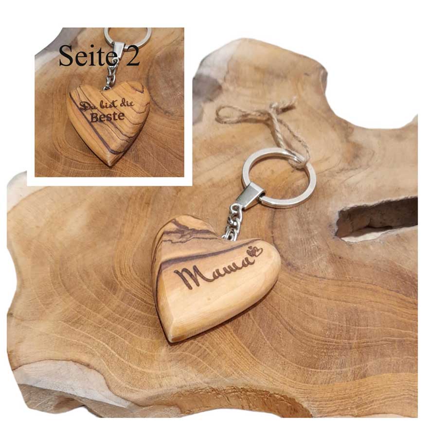 Schlüsselanhänger Herz 5 cm aus Olivenholz personalisiertes Geschenk