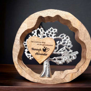 personalisierter Deko Lebensbaum 30cm mit 8cm graviertem Holzherz zum Hinstellen