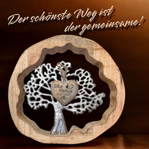 personalisierter Deko Lebensbaum 30cm mit 8cm graviertem Holzherz zum Hinstellen