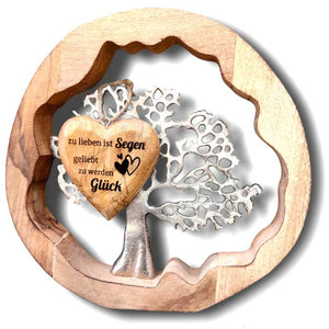 personalisierter Deko Lebensbaum 30cm mit 8cm graviertem Holzherz zum Hinstellen