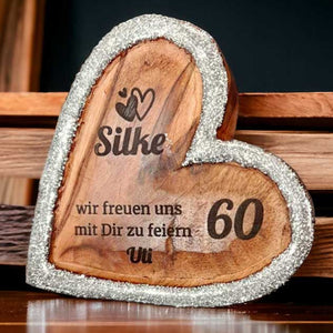 Holzherz 18 cm Silberhochzeitsgeschenk personalisiertes Geschenk