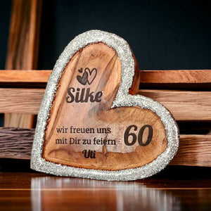 Holzherz 18 cm Silberhochzeitsgeschenk personalisiertes Geschenk