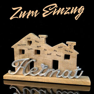 3D Schriftzug Heimat aus Holz und Metall mit großem Holzhaus 40cm