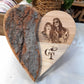 personalisiertes Holzherz mit Rinde 15cm - mit Gravur zur Hochzeit