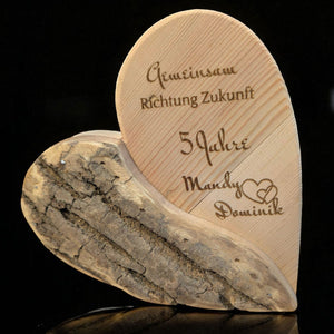 personalisiertes Holzherz mit Rinde 15cm - mit Gravur zur Hochzeit