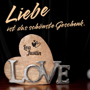 personalisiertes Holzherz mit Schriftzug "Love" 21cm Partnergeschenk