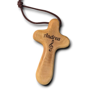 personalisiertes Olivenholzkreuz aus Bethlehem  9 cm  Handschmeichler mit Rand