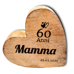 personalisiertes Herz aus Mangoholz 10cm - Deko zum Hinstellen