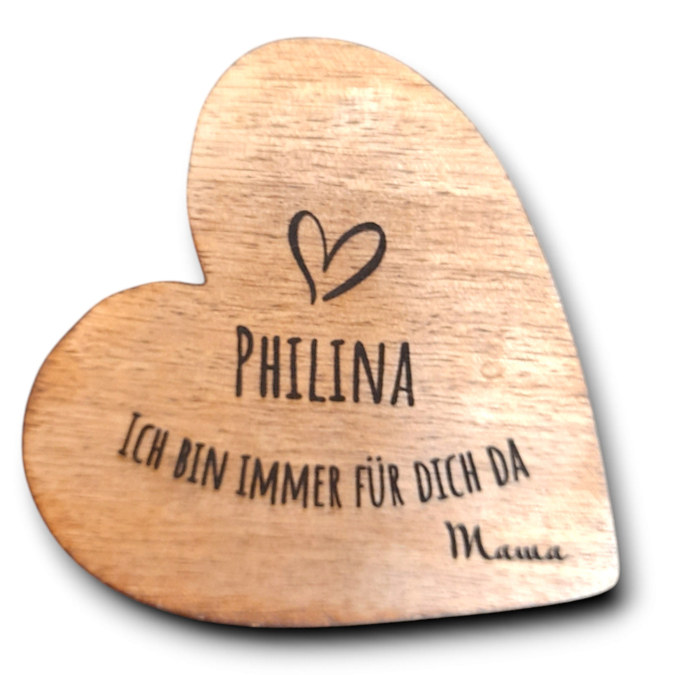personalisiertes Herz aus Mangoholz 10cm - Deko zum Hinstellen