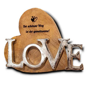personalisiertes Holzherz mit Schriftzug "Love" 21cm Partnergeschenk