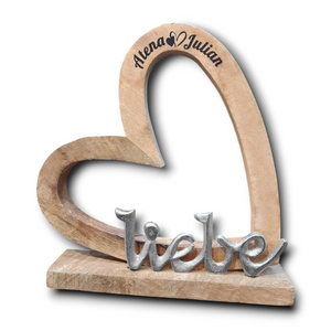 personalisiertes Konturherz auf Holzfuß mit Schriftzug "Liebe" 25cm